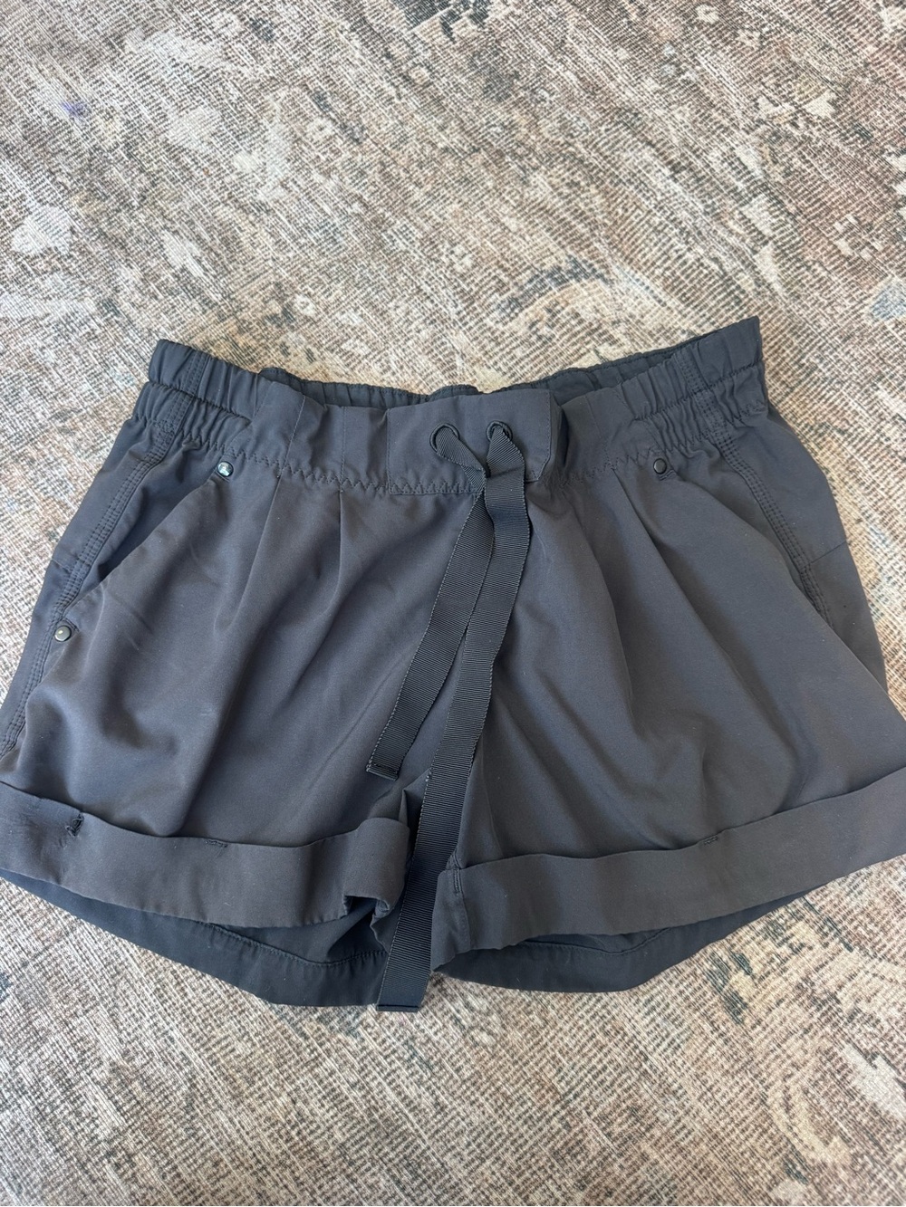 Women's Black Elastic-Waist Drawstring Shorts
